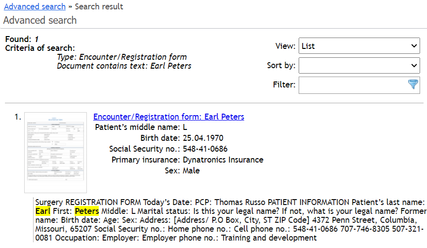 Medical Documents - Advanced search